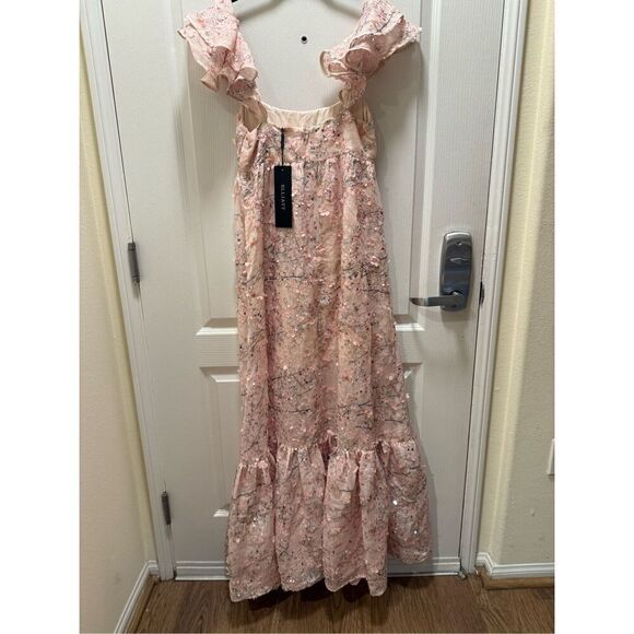 ELLIATT REGINA PINK 3D FLOWER & SEQUIN EMBELLISHED RUFFLE MAXI DRESS SiZE S NWT - Picture 5 of 7